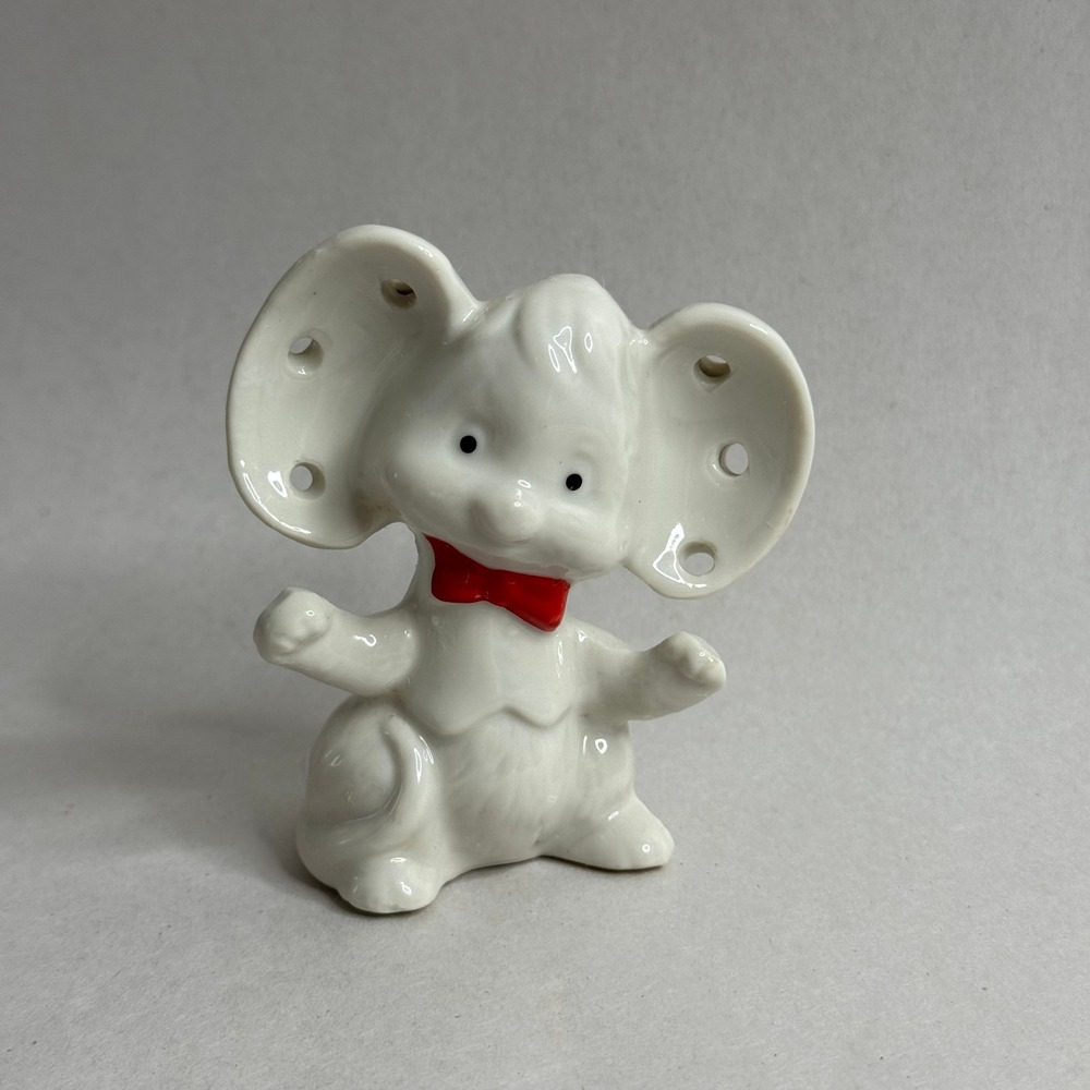 Vintage Ceramic Mouse Figurine Red Bow Tie Desk Decor Small Trinket‎
